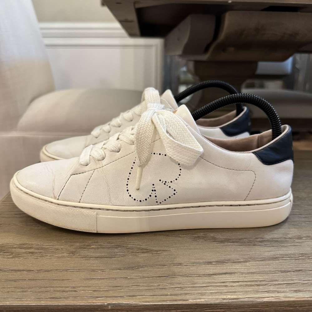 kate spade White Leather Sneakers with Black Heel Tab